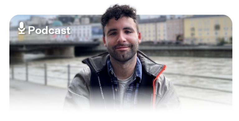 Photo of Kieran, a Senior Product Manager at the Home Office with text 'Podcast' in the top left corner.