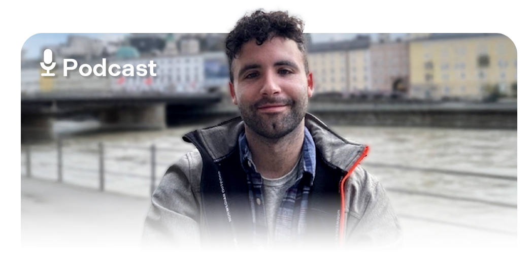 Photo of Kieran, a Senior Product Manager at the Home Office with text 'Podcast' in the top left corner.